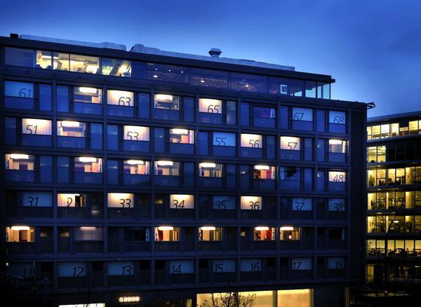 Night view of Casa Camper Berlin Hotel.