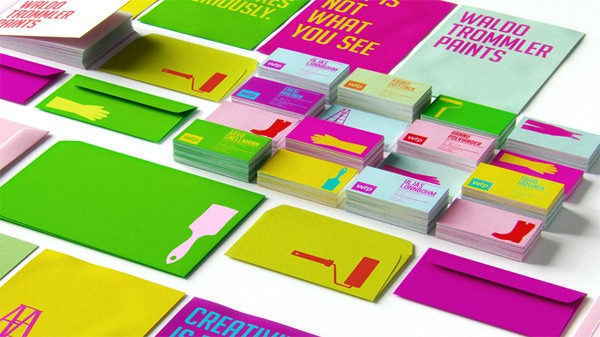 Aplicaciones en tarjetas y sobres. Identidad corporativa para Waldo Trommler Paints. Reynolds and Reyner, 2012.