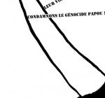 Papuans, let’s condemn genocide in Papua! The killings have been going on for over a decade, but they have not had any echo in the media. Can this be the reason why this poster is difficult to understand, or is it because the traditional male dress in Papua, which requires the man’s penis to be introduced into a bamboo cane held in place by a ribbon, is little known outside the country? 