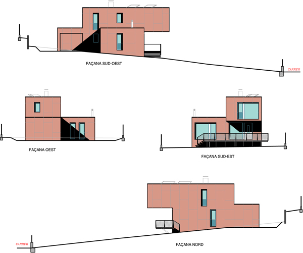 Alzado de las cuatro fachadas, Contiene una Casa, 2011.