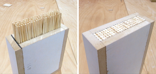 Sofá de palillos de madera por Yuya Ushida