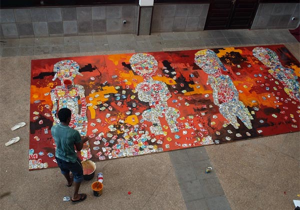 mural-collage Abaa-Mëlan por Francisco Abiamba Mangué