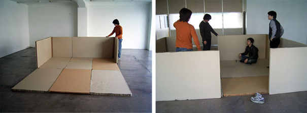 Shigeru Ban, arquitectura de papel en Japón Paper Partition System 1, Fukoka, Shigeru Ban Laboratory, 2005.