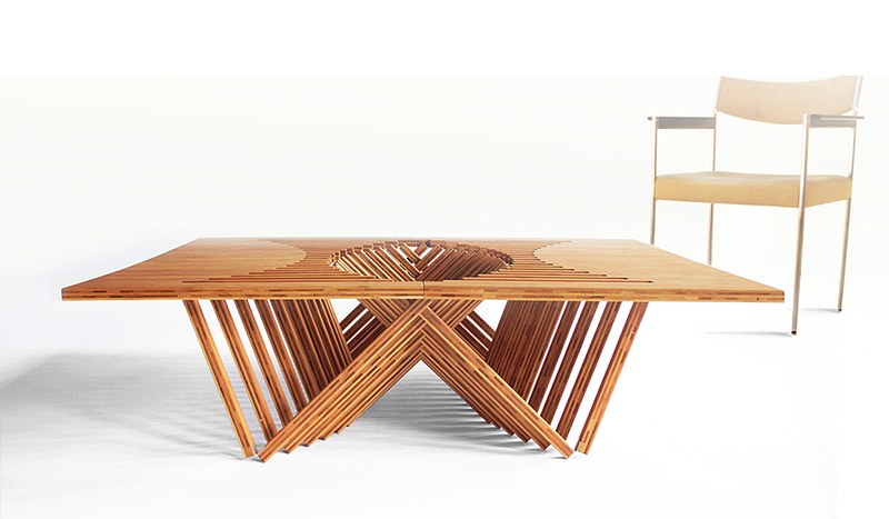 Rising Table, mesa plegable de madera por Robert van Embricqs