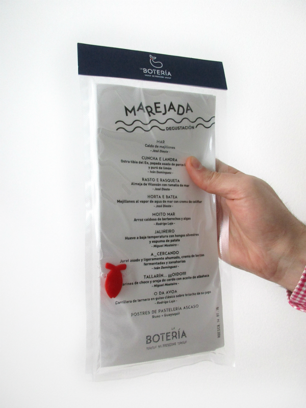 Carta ultramarina realizada para el menú degustación Marejada de La Botería, Iglöo Creativo, Huesca (España), 2016