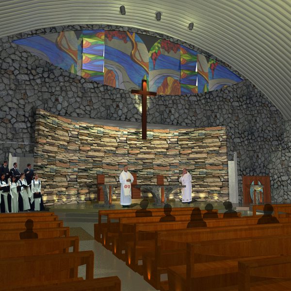 Render interior del templo. Cortesía de Foro_Arquitectos.