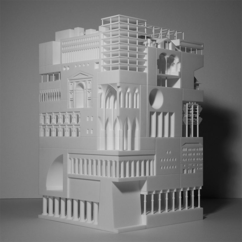 35 iconos de la arquitectura en un modelo tridimensional, de Fumio Matsumoto