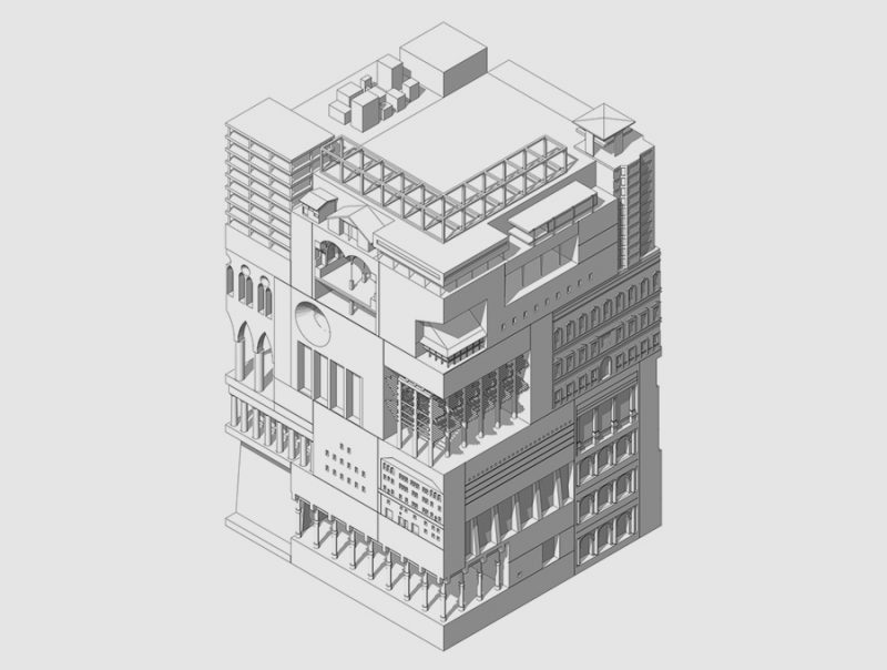 35 iconos de la arquitectura en un modelo tridimensional, de Fumio Matsumoto