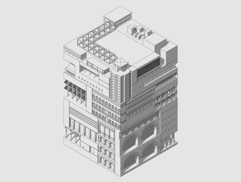 35 iconos de la arquitectura en un modelo tridimensional, de Fumio Matsumoto