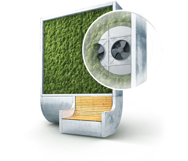 City Tree es el banco de Green City Solutions que funciona como purificador de aire.