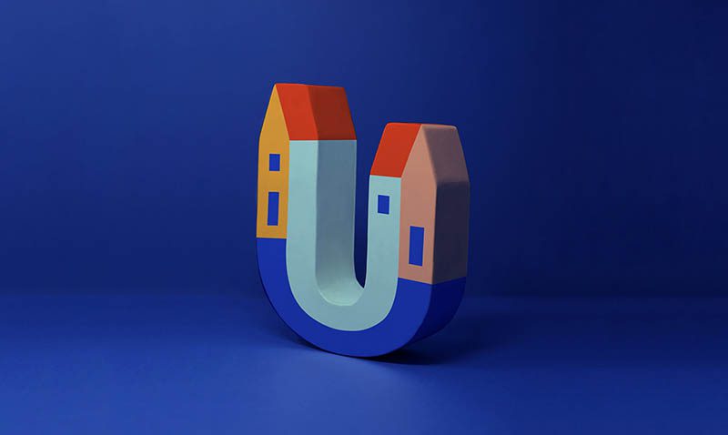 Líneas y colores primarios en el branding de uHome diseñado por Karla Heredia
