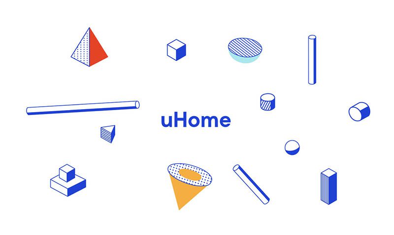 Líneas y colores primarios en el branding de uHome diseñado por Karla Heredia