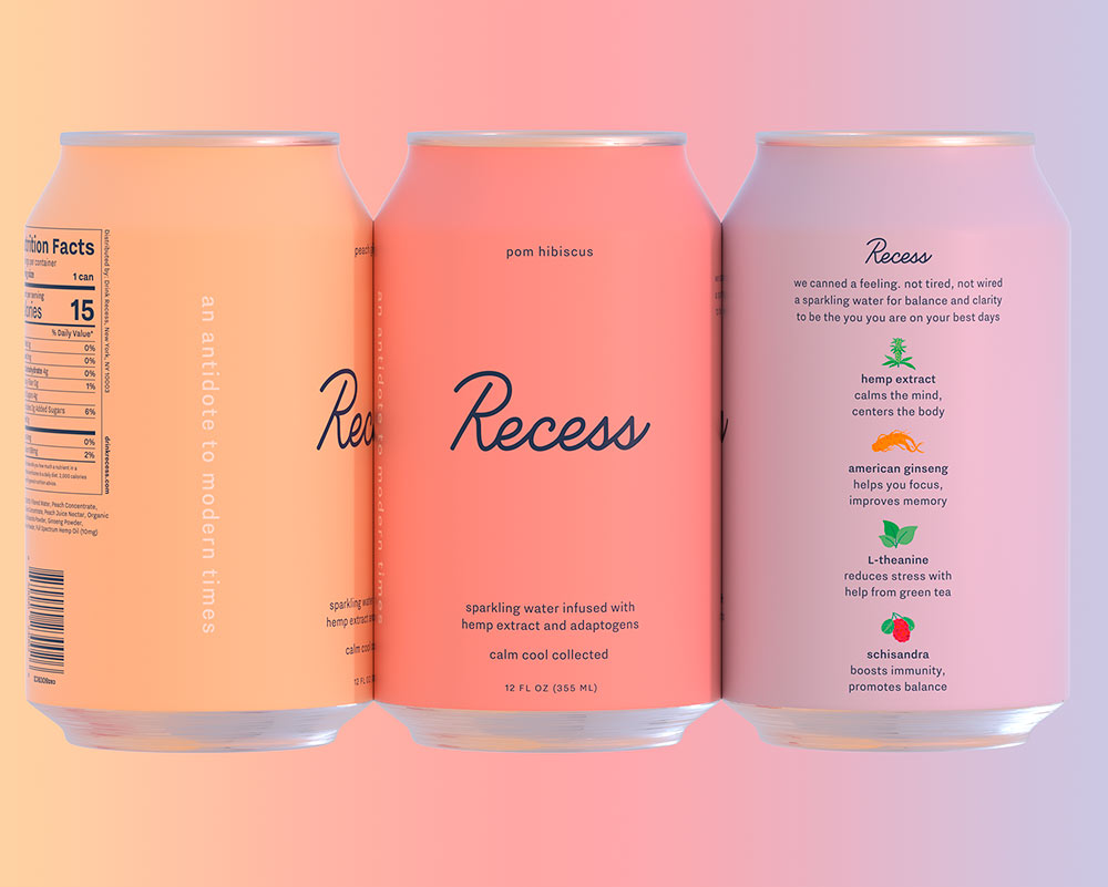 Recess, identidad de marca de Gin Lane y Day Job: la bebida con cannabidol de moda