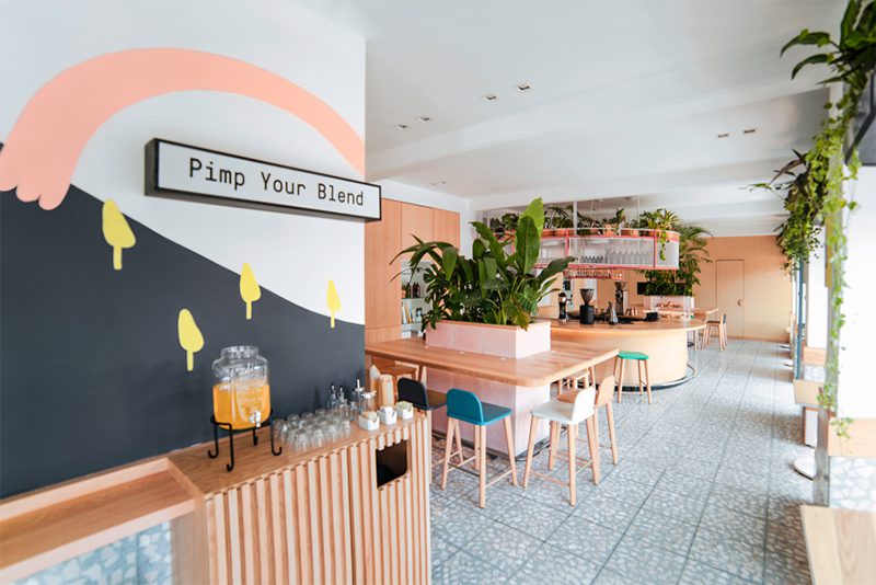 Blend Station II, la segunda cafetería de Futura en Ciudad de México. Ilustración y ambiente desenfadado