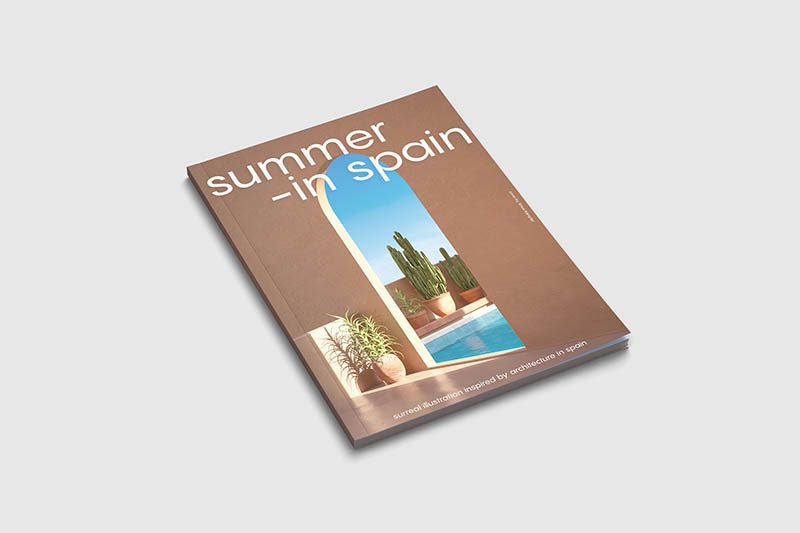 Summer in Spain, diseño arquitectónico 3D de Simon Kämpfer. Surrealismo mediterráneo