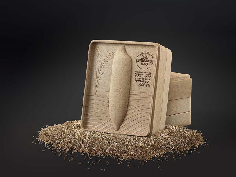 Srisangdao, el packaging hecho con cáscaras de arroz de Prompt Design