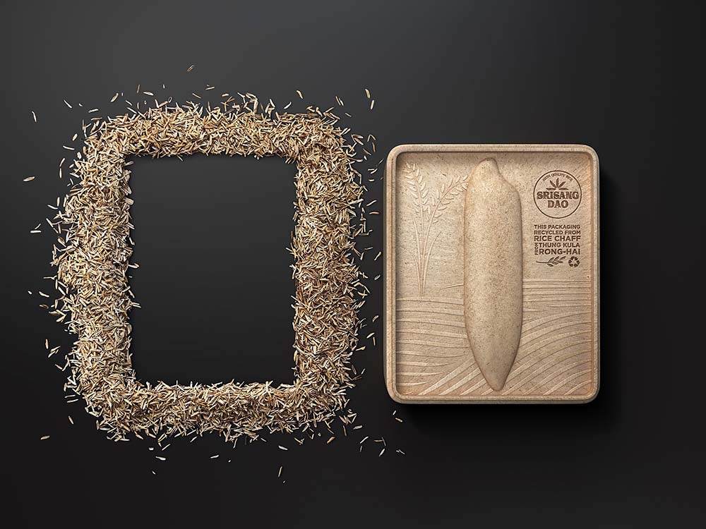 Srisangdao, el packaging hecho con cáscaras de arroz de Prompt Design