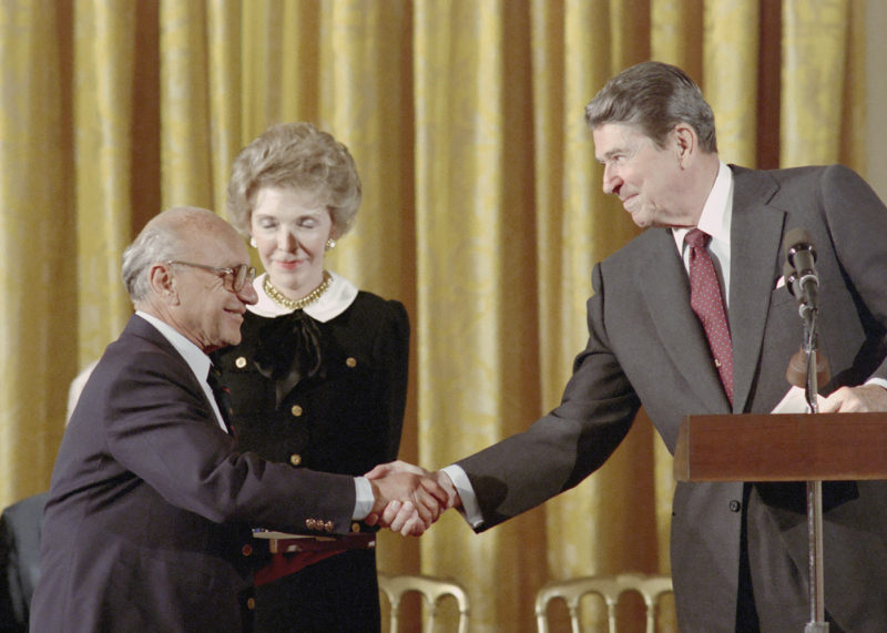 Milton Friedman, Ronald Reagan, Nancy Reagan. White House Photographic Collection