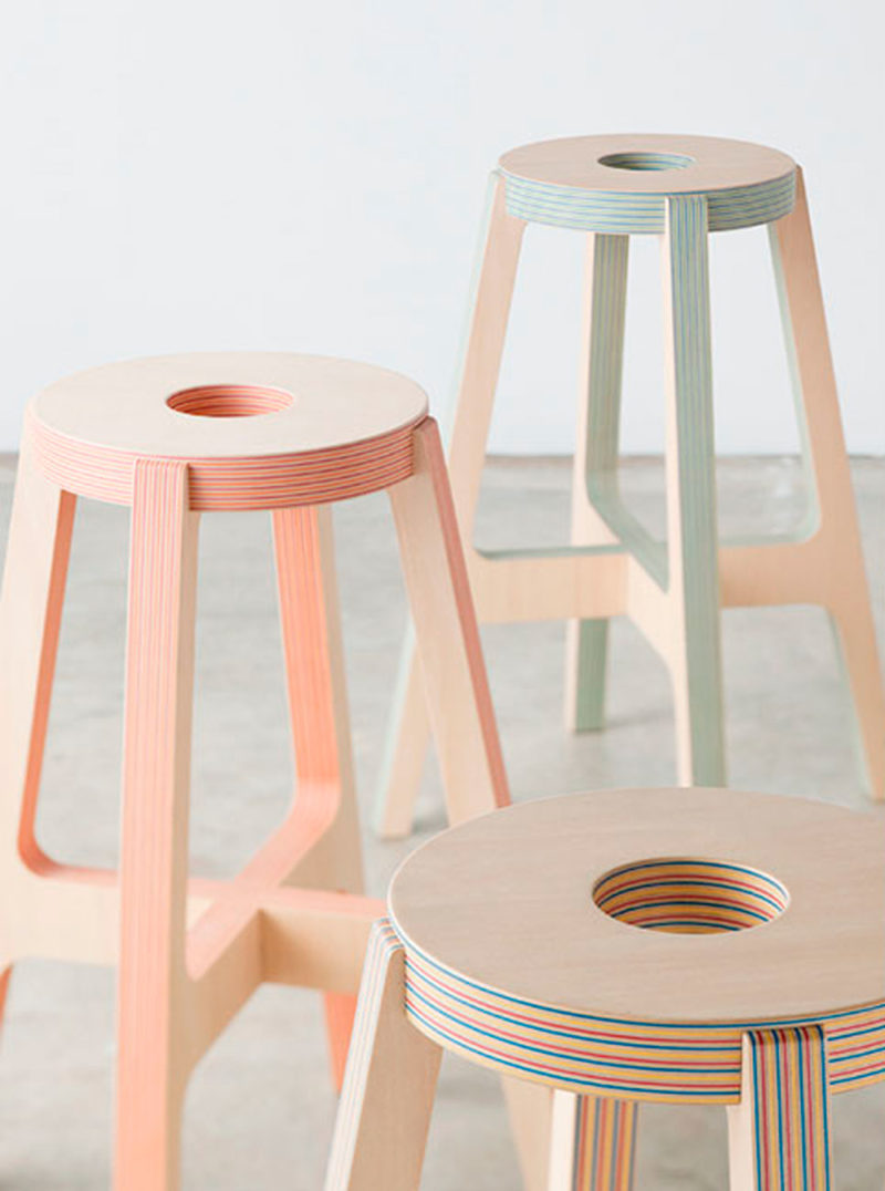 El taburete de madera y papel reciclado de Drill Design