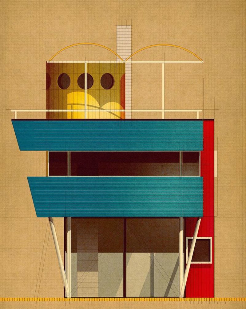 La ilustración arquitectónica de Sander Patelski. Vintage, modernista y fascinante