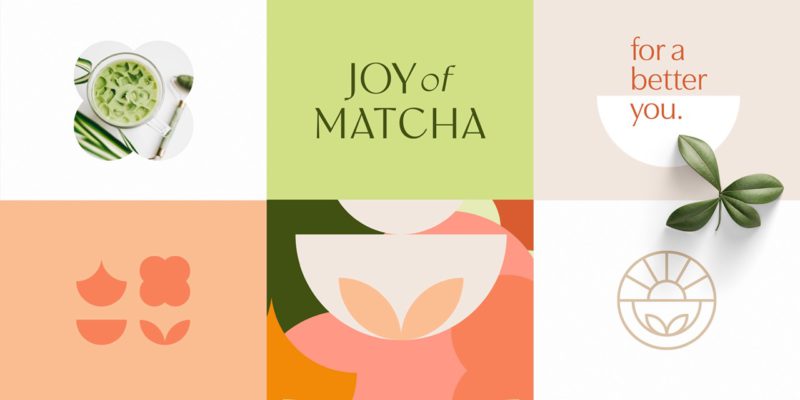 Joy of Matcha, identidad de Sweety. Una iconográfica infusiones de color
