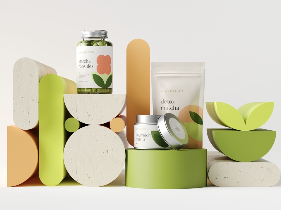 Joy of Matcha, identidad de Sweety. Una iconográfica infusiones de color