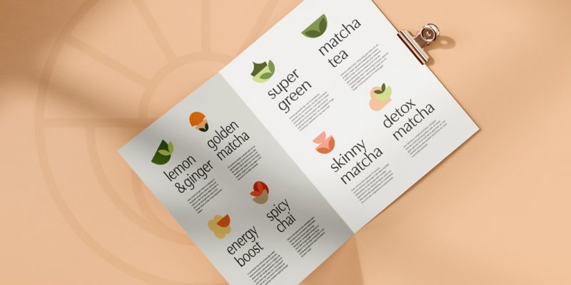 Joy of Matcha, identidad de Sweety. Una iconográfica infusiones de color