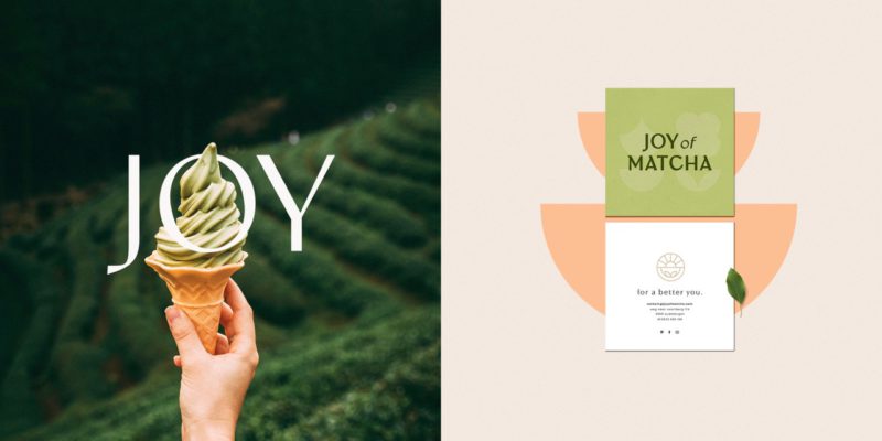 Joy of Matcha, identidad de Sweety. Una iconográfica infusiones de color