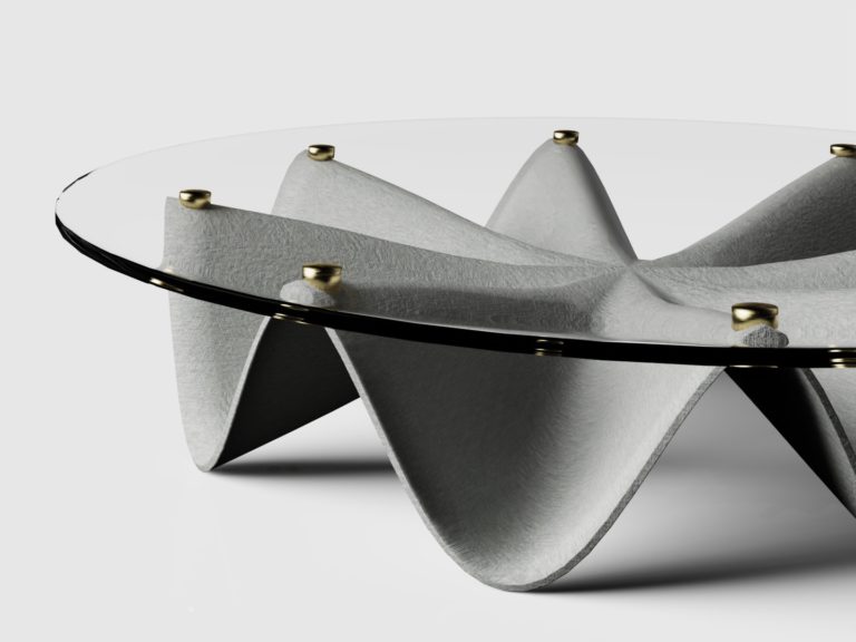 Hertz, la mesa de centro fonoabsorbente de Sunriu. Líneas atípicas para